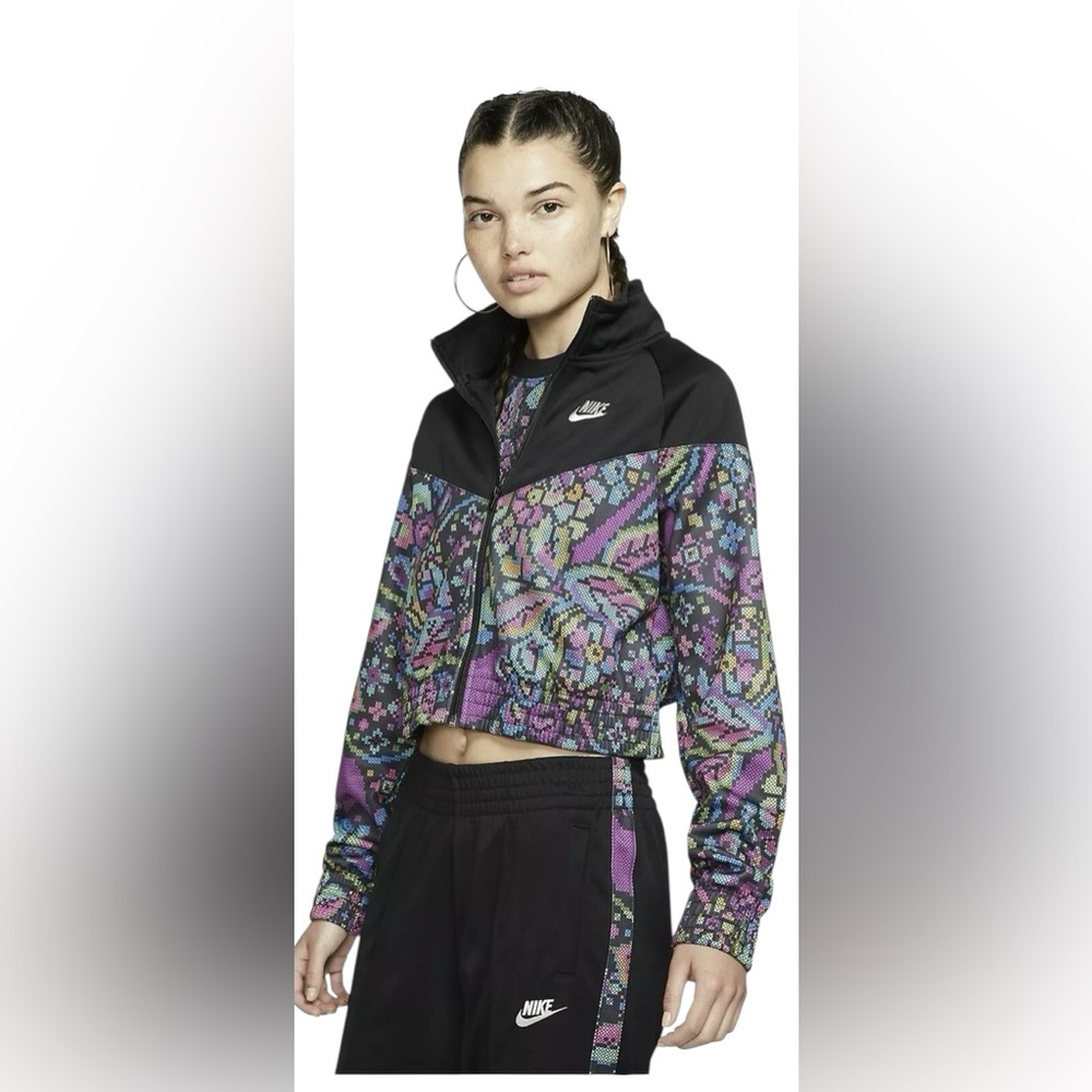 Nike Women's Cropped Floral Track Jacket - Black & Purple
